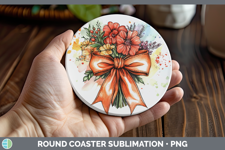 Coquette Bow Orange Round Coaster Sublimation Coaster Design
