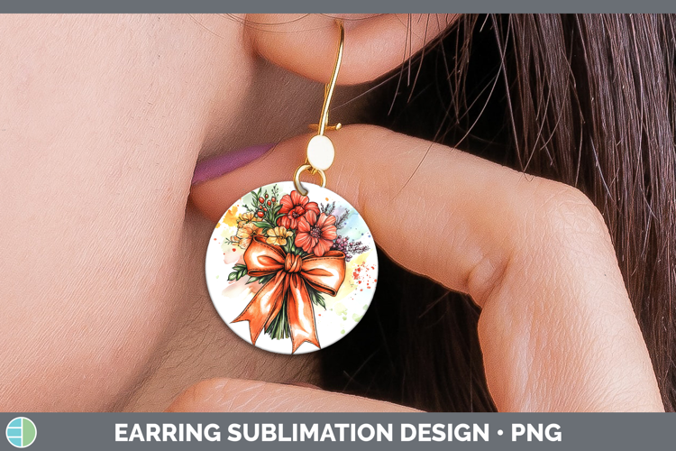 Coquette Bow Orange Round Earrings Sublimation Earrings Desi