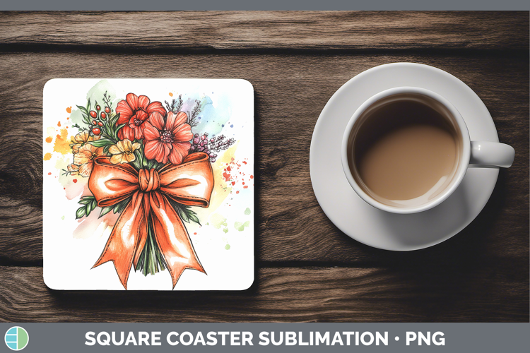 Coquette Bow Orange Square Coaster Sublimation Coaster Desig