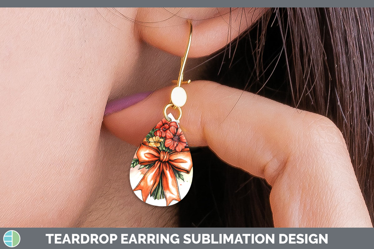 Coquette Bow Orange Teardrop Earrings Sublimation Earrings D