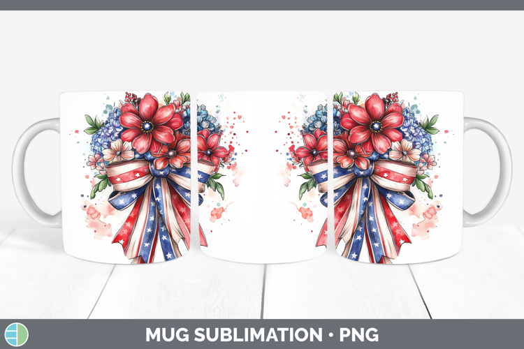 Coquette Bow Patriotic Mug Wrap Sublimation Coffee Cup Desig