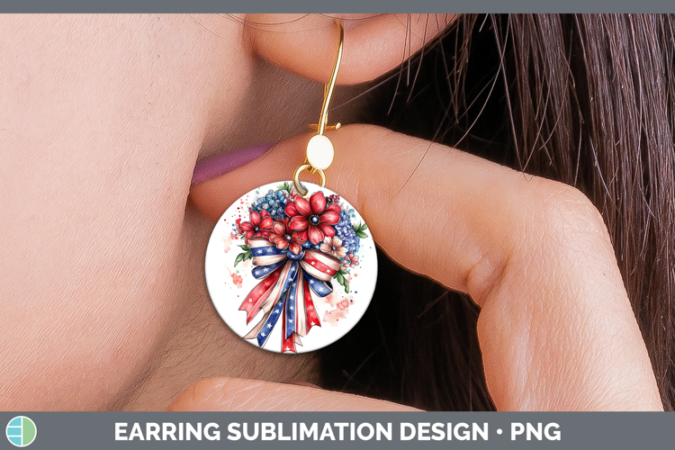 Coquette Bow Patriotic Round Earrings Sublimation Earrings D
