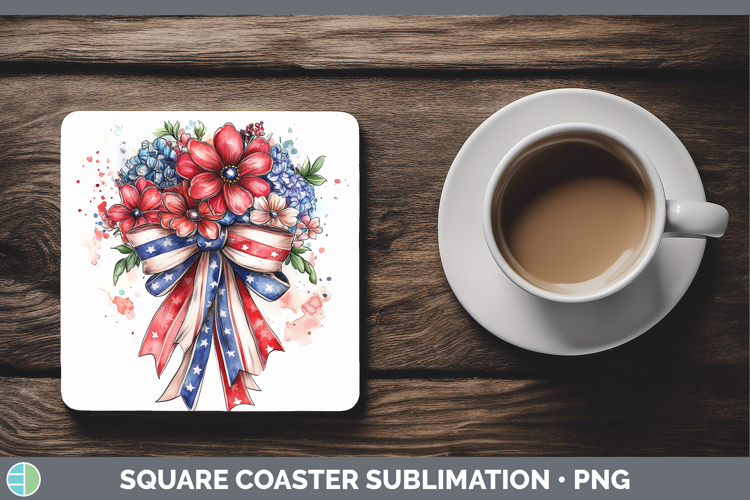 Coquette Bow Patriotic Square Coaster Sublimation Coaster De