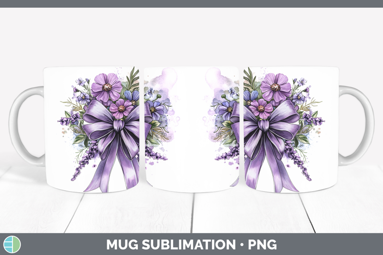 Coquette Bow Purple Mug Wrap Sublimation Coffee Cup Designs