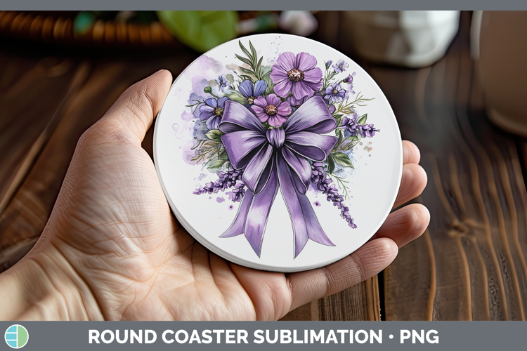Coquette Bow Purple Round Coaster Sublimation Coaster Design