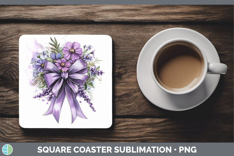 Coquette Bow Purple Square Coaster Sublimation Coaster Desig