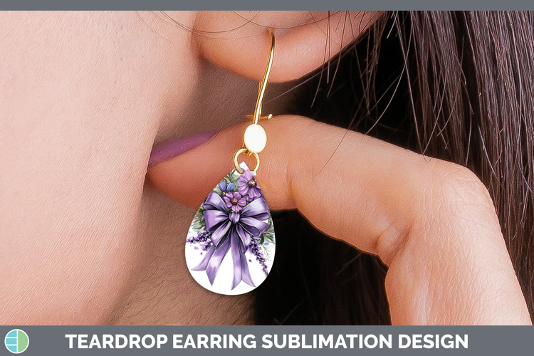 Coquette Bow Purple Teardrop Earrings Sublimation Earrings D