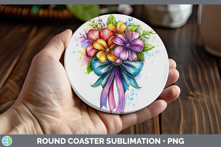 Coquette Bow Rainbow Round Coaster Sublimation Coaster Desig
