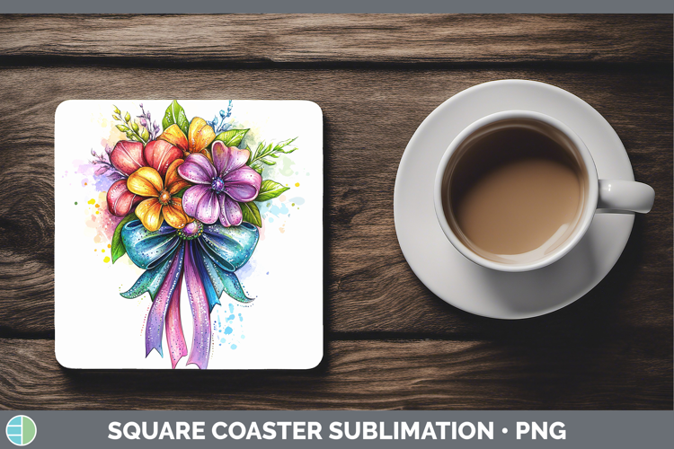 Coquette Bow Rainbow Square Coaster Sublimation Coaster Desi