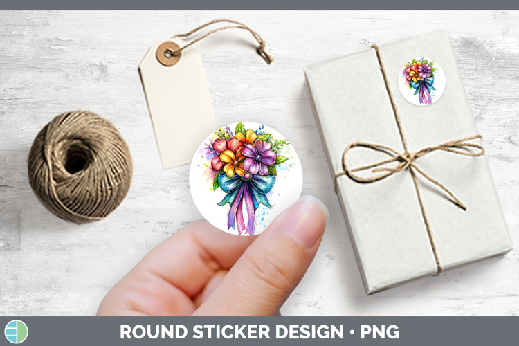 Coquette Bow Rainbow Stickers | Round Labels Designs