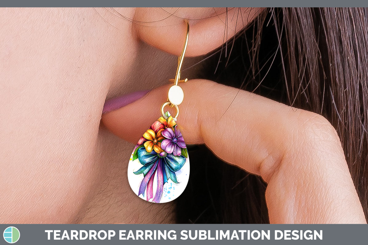 Coquette Bow Rainbow Teardrop Earrings Sublimation Earrings