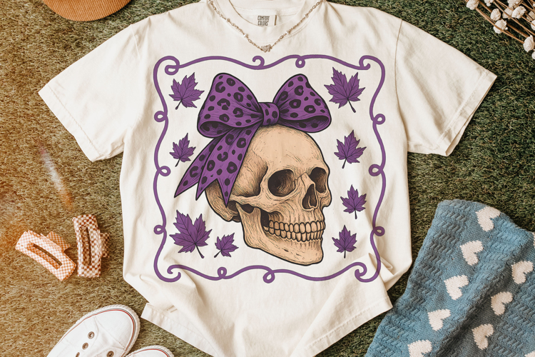Halloween Skull Coquette Bow PNG, Halloween PNG, Fall PNG