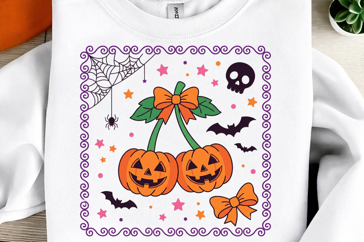 Coquette Bow Spooky Pumpkin PNG