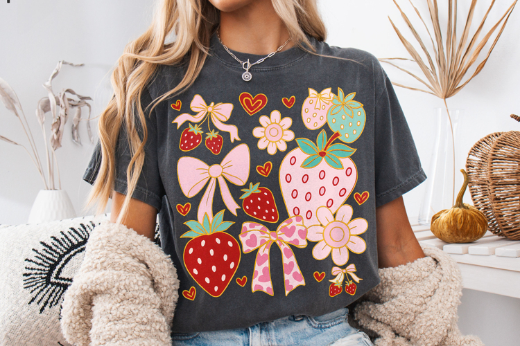 Boho Strawberry Coquette PNG, Preppy Strawberries, Summer