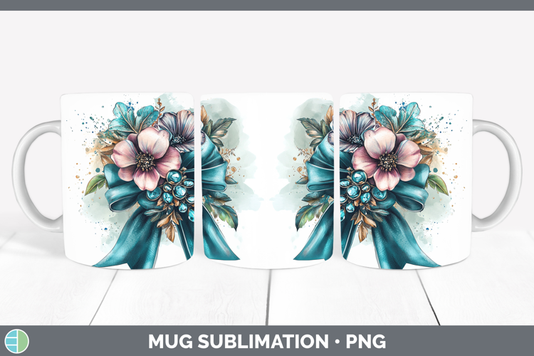 Coquette Bow Teal Mug Wrap Sublimation Coffee Cup Designs