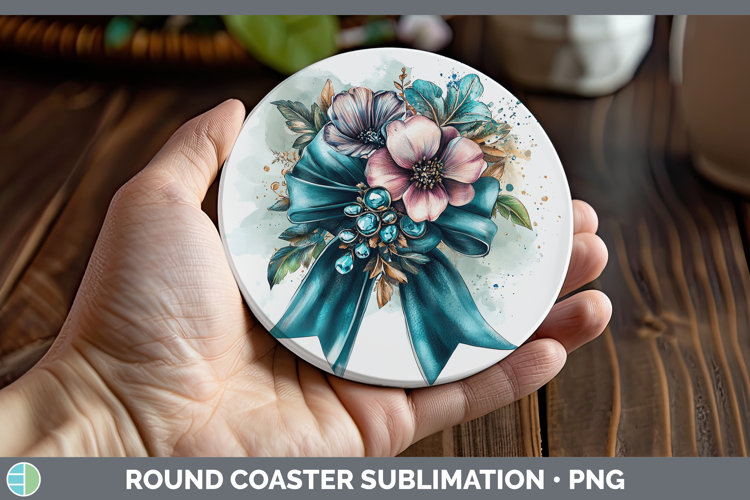 Coquette Bow Teal Round Coaster Sublimation Coaster Designs