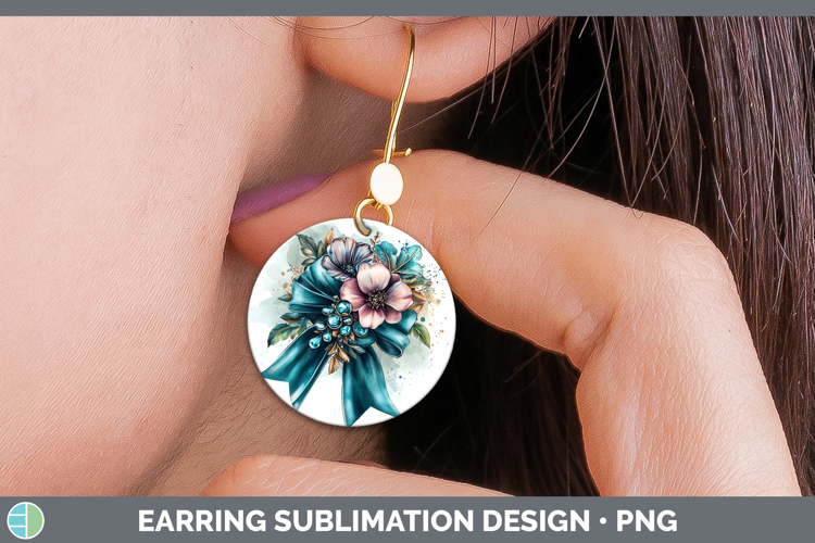 Coquette Bow Teal Round Earrings Sublimation Earrings Design