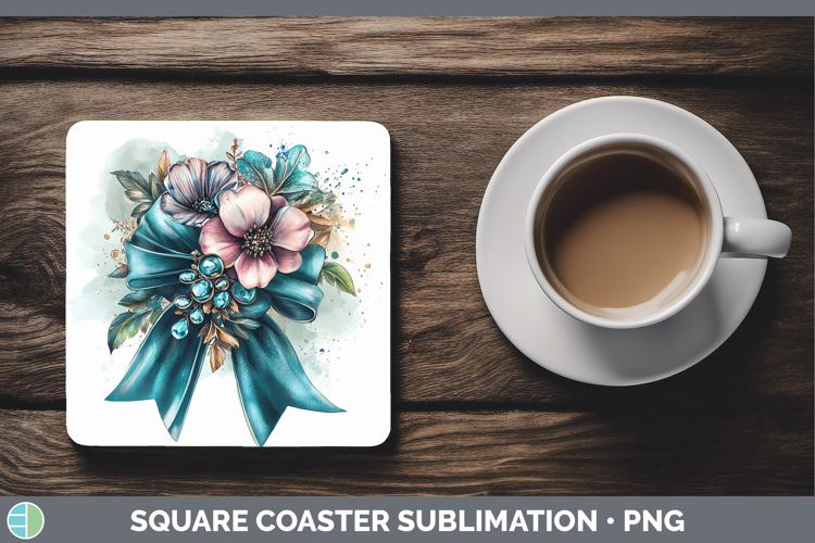 Coquette Bow Teal Square Coaster Sublimation Coaster Designs