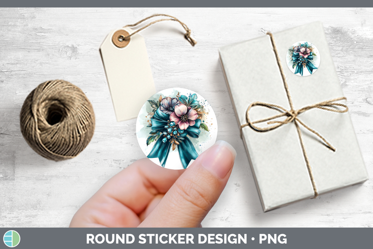 Coquette Bow Teal Stickers | Round Labels Designs
