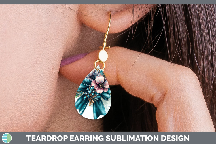Coquette Bow Teal Teardrop Earrings Sublimation Earrings Des