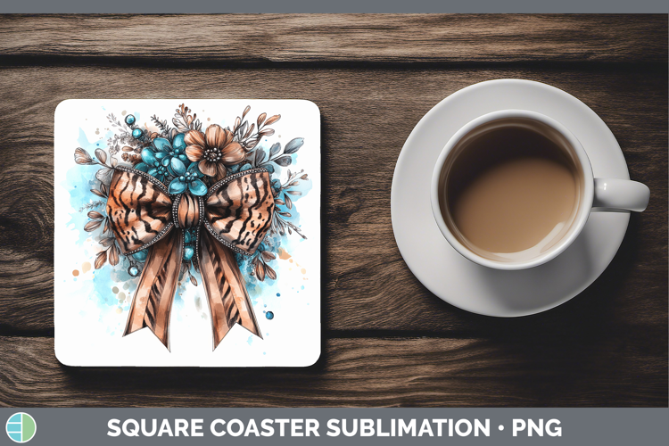 Coquette Bow Tiger Square Coaster Sublimation Coaster Design