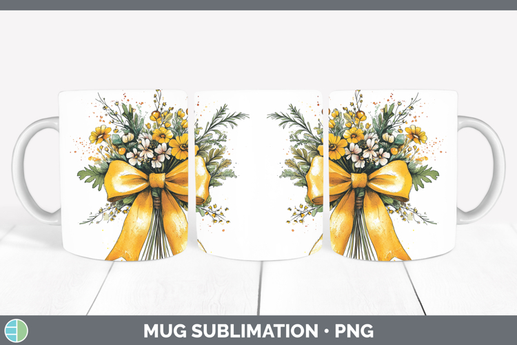 Coquette Bow Yellow Mug Wrap Sublimation Coffee Cup Designs