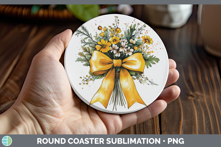 Coquette Bow Yellow Round Coaster Sublimation Coaster Design