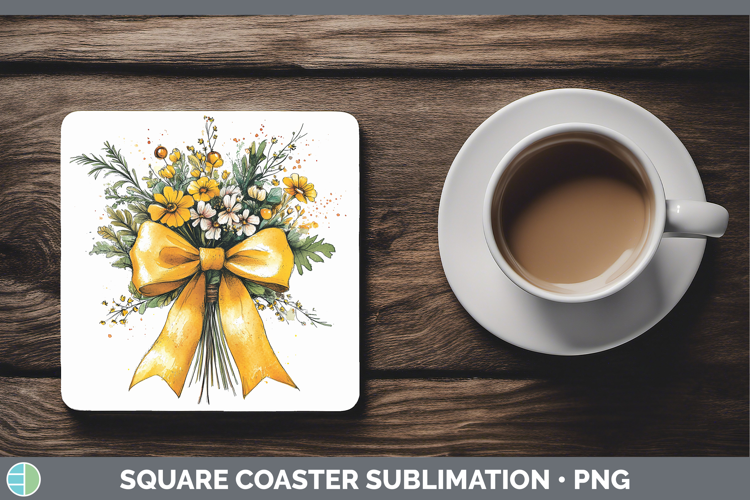 Coquette Bow Yellow Square Coaster Sublimation Coaster Desig