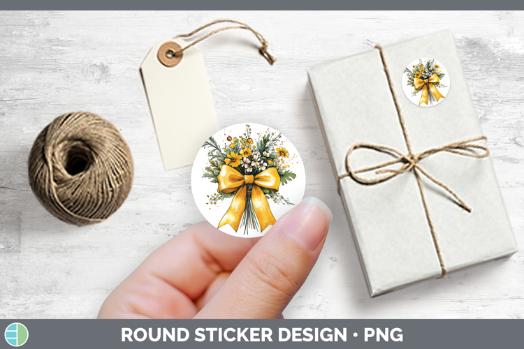 Coquette Bow Yellow Stickers | Round Labels Designs
