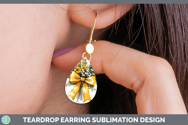 Coquette Bow Yellow Teardrop Earrings Sublimation Earrings D