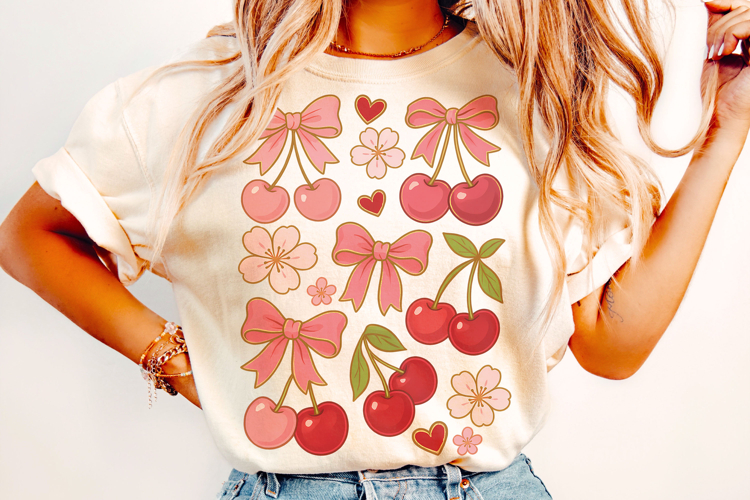 Boho Cherry Coquette Bow PNG, Cherries Bow PNG, Summer PNG