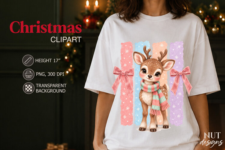 Cute Christmas Baby Deer Clipart Christmas sublimation example image 1