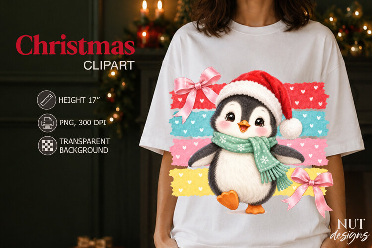 Cute Christmas Penguin Clipart PNG Christmas sublimation example image 1