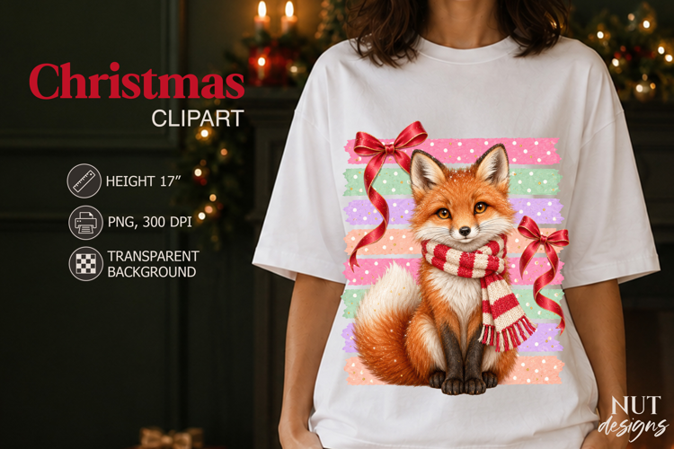 Cute Christmas Fox Clipart Coquette Christmas sublimation