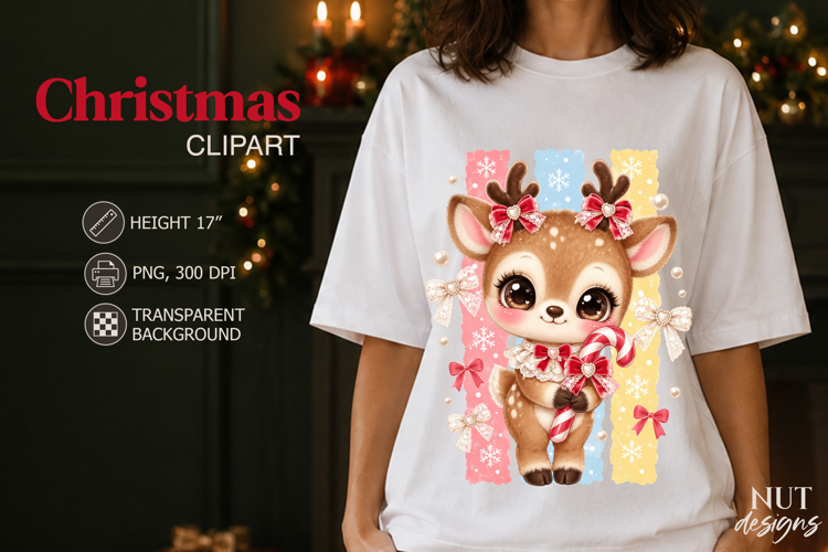 Cute Christmas Reindeer Clipart Coquette sublimation