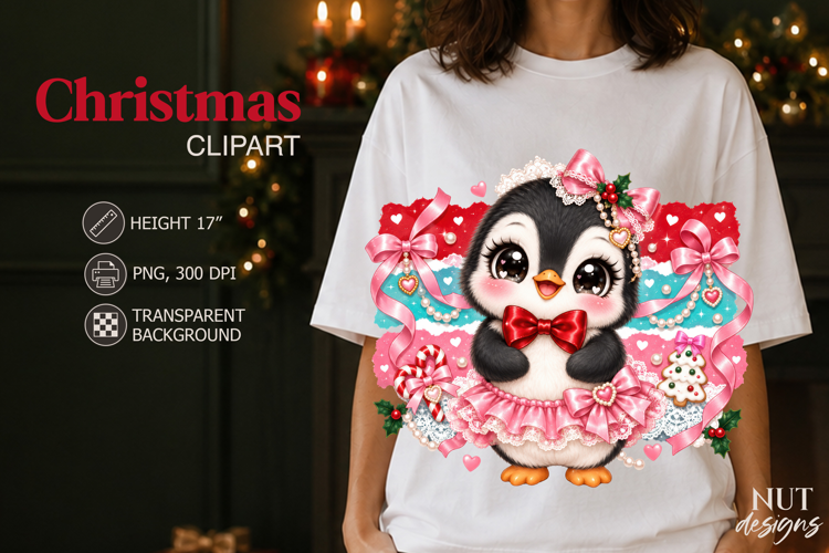 Cute Christmas Penguin Clipart Coquette sublimation