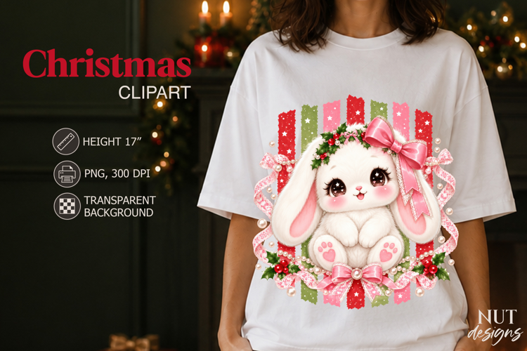 Cute Christmas Bunny Clipart PNG Christmas sublimation