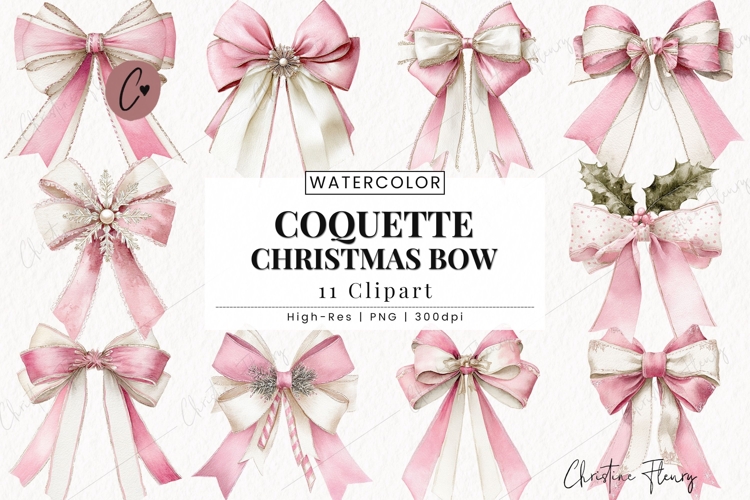 Coquette Christmas Bow Clipart Bundle