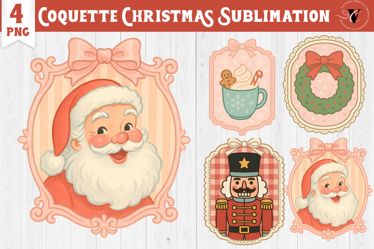 Coquette Christmas Clipart | Retro Christmas sublimation