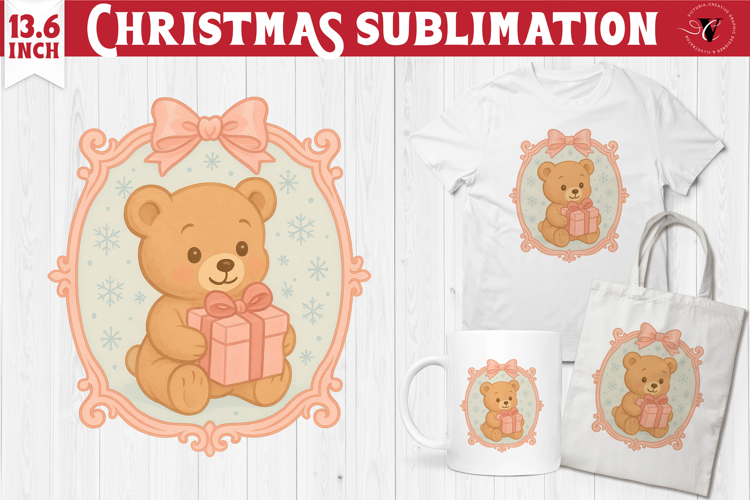 Coquette Christmas Clipart | Retro teddy bear sublimation