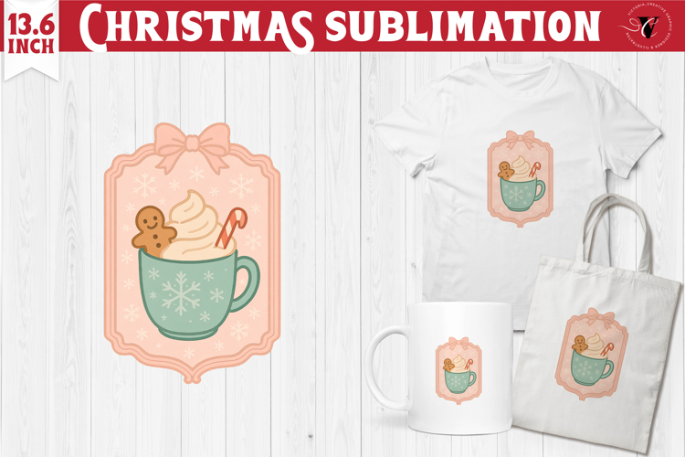 Coquette Christmas Clipart | Retro Hot cocoa mug sublimation