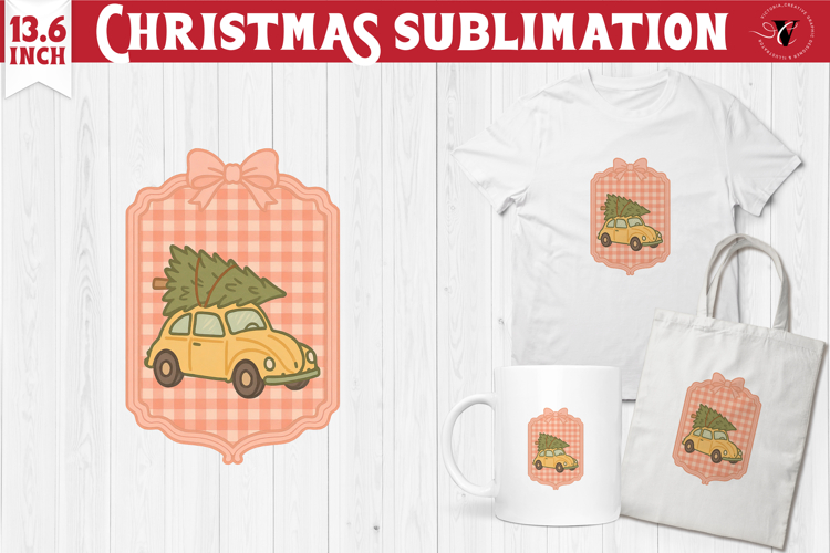Coquette Christmas Clipart | Yellow retro car sublimation