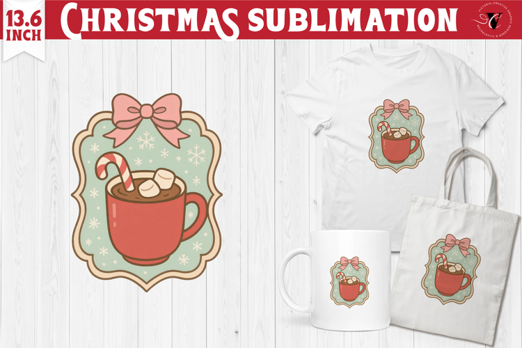 Coquette Christmas Clipart | Retro Hot cocoa mug sublimation