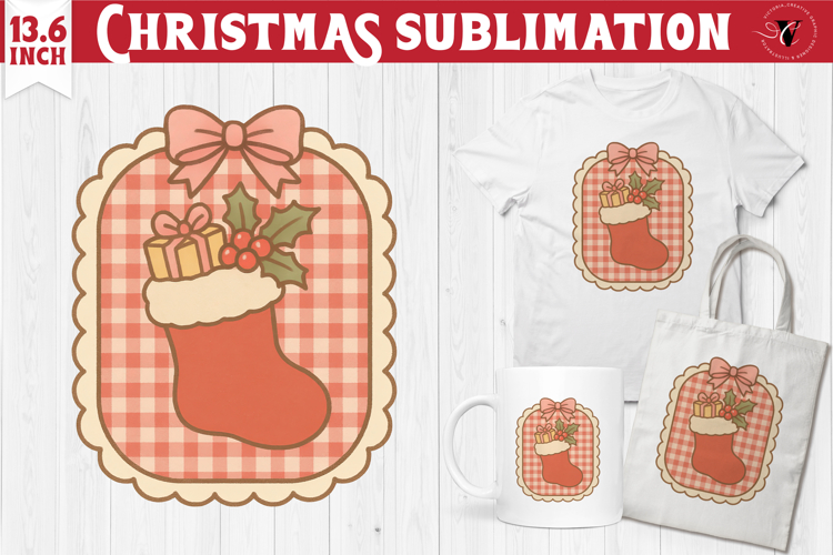Coquette Christmas Clipart | Retro Christmas stocking PNG