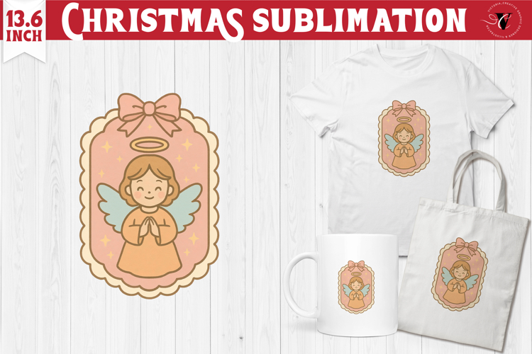 Coquette Christmas Clipart | Retro Angel with halo PNG