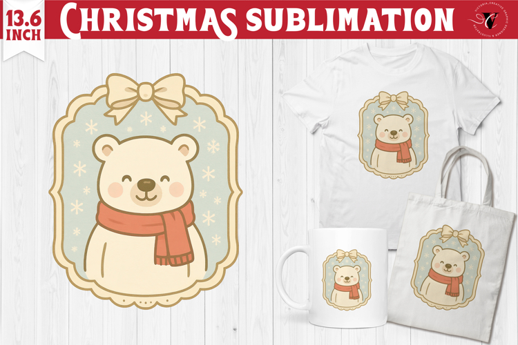 Coquette Christmas Clipart | Retro Cute polar bear PNG
