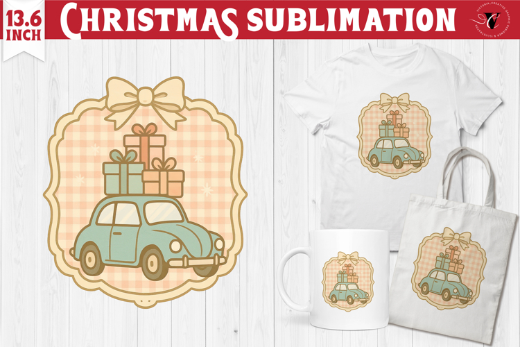Coquette Christmas Clipart | Yellow retro car sublimation