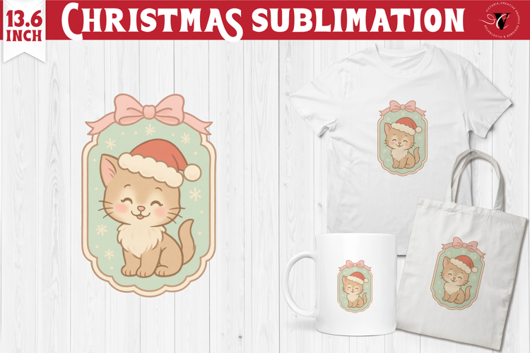 Coquette Christmas Clipart | Retro Cute kitten sublimation