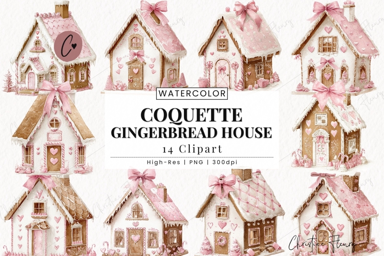 Coquette Christmas Gingerbread House Clipart Bundle