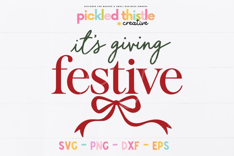 A minimalist holiday SVG design combining muted forest-green cursive, cranberry-red lettering, and a simple decorative Christmas bow.